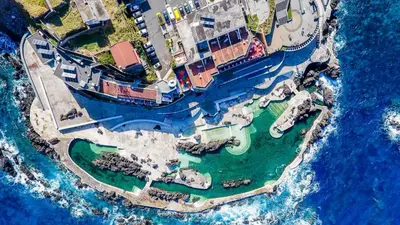 an aerial view of an island in the water at Chalet do Monte no Porto Moniz by Homie in Lanceiros