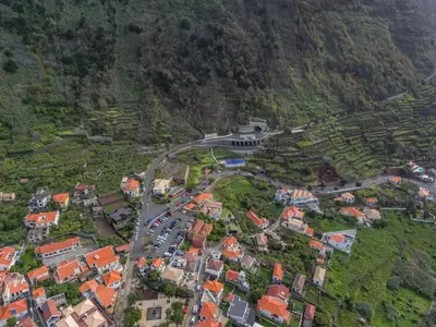 an aerial view of a village in a mountain at SolMar in Jardim do Mar