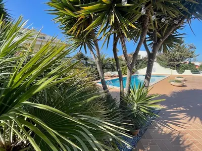 a resort with a swimming pool and palm trees at AltaVista Lodge in Luz