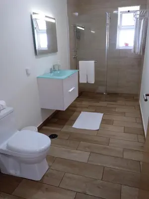 a bathroom with a toilet and a sink and a shower at CASA SOL E VISTA 2 in Arco da Calheta