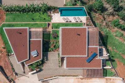 an overhead view of two roofs of a house at The Rock Villas in Estreito da Calheta