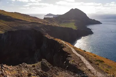 an aerial view of the ocean and a rocky coast at Casa do Curral Velho in Santana