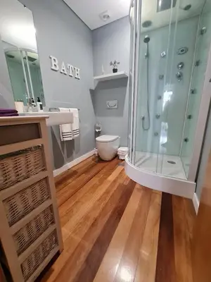 a bathroom with a shower and a toilet at Peaceful Apartment in Funchal