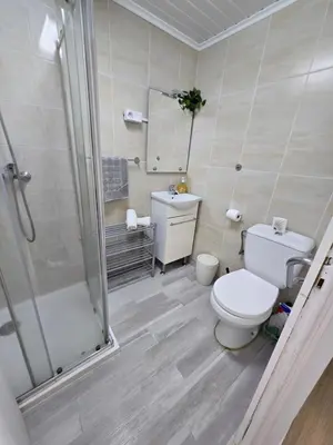 a bathroom with a toilet and a shower at CASA RIBEIRINHO No Coração da Natureza in Ponta do Pargo
