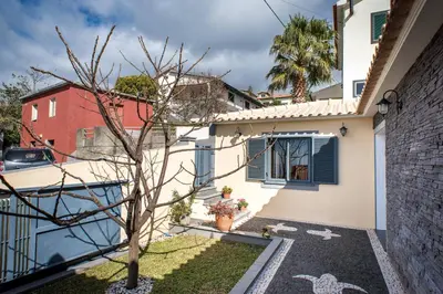 a house with a tree in the yard at Casa da Caixeira in Arco da Calheta