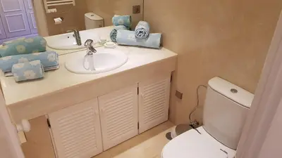 a bathroom with a sink and a toilet at Casa Roc Madeira - 5 Bedrooms - Ocean and City Views - Private Heated Pool in Funchal