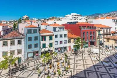 an aerial view of a city with buildings at Casa da Praça Double room - by Casas na Ilha in Funchal