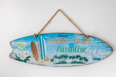 a wooden sign with surf summer escape to paradise at Villa Front Loop in Sagres