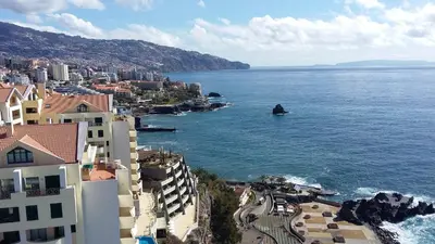 an aerial view of a city and the ocean at Bright Studio in Funchal