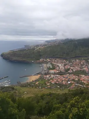 an aerial view of a city and a beach at Desertas View Apartment in Machico