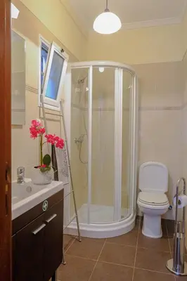 a bathroom with a shower and a toilet and a sink at Granny's house view in Funchal