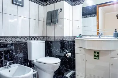a bathroom with a toilet and a sink at Lobos Flat in Câmara de Lobos