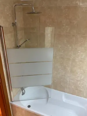 a bathroom with a shower and a bath tub at Sol & Mar Rancho in Câmara de Lobos