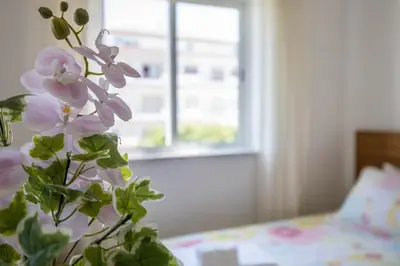 a vase of flowers in a room with a window at Villas Brites nº3 in Burgau