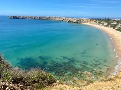 a view of the beach from the cliffs at Cool Villas T2 in Sagres
