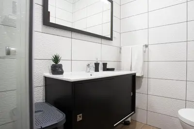 a bathroom with a sink and a toilet at Village Center Two Bedroom Apartment in Porto Moniz