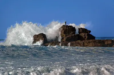 a person standing on a rock in the ocean at 205 Casa Cactus in Sagres