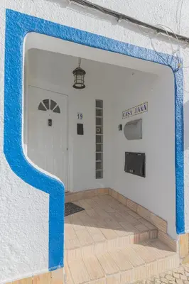 a room with a blue border on the wall at Casa Jana 5 Bedroom House for 12 with Ocean View Terrace near the Beach in Burgau