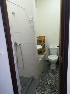 a small bathroom with a toilet and a shower at Cc39-Q4 in Funchal