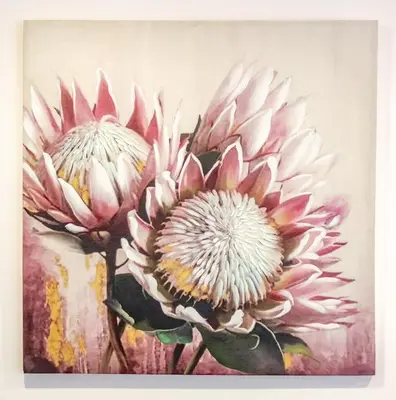 a painting of two pink flowers on a canvas at Casa de Sao Tiago 1 in Funchal