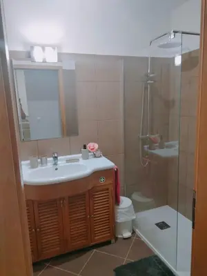 a bathroom with a sink and a shower at Garajau Terrace Orchids in Caniço