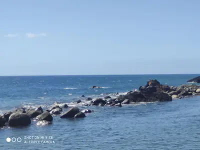 a group of rocks in the water on a beach at Casa Bica do Cais - By the Sea in Paul do Mar