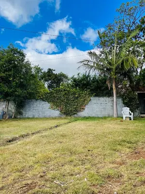 a white bench sitting in a field next to a wall at The Farm House.23 in Funchal