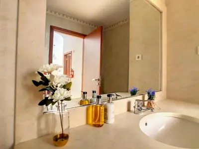 a bathroom with a sink and a mirror at Theos Apartment by LovelyStay in Funchal