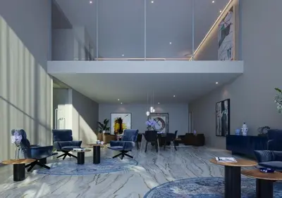 a rendering of a waiting room with chairs and tables at Lexus Avenue by LovelyStay in Funchal