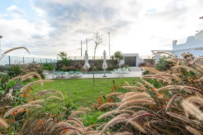 a garden with chairs and grass and plants at Casa Paul do Mar in Paul do Mar