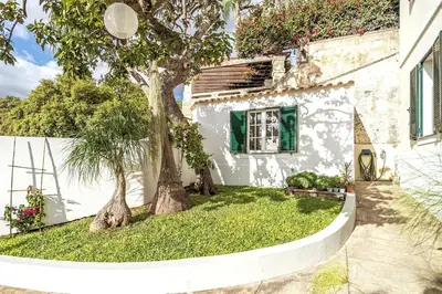 a white house with two trees in the yard at Villa Carvalhal in Funchal