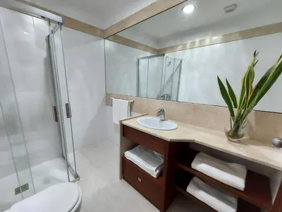 a bathroom with a sink and a shower at Neves by BCA Villas in Funchal