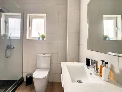 a bathroom with a toilet and a sink and a mirror at Casa Pico dos Barcelos by LovelyStay in Funchal