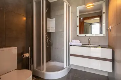 a bathroom with a shower and a sink and a toilet at Gran Horizonte House by Holiday Rental Madeira in Ribeira Brava