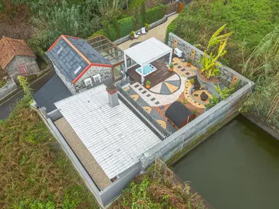 an overhead view of a house with a swimming pool at King Shelter by Homie in Porto Moniz