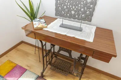 a wooden desk with a lamp on top of it at B81 - Casa do Outeiro Westcoast Home in Vila do Bispo