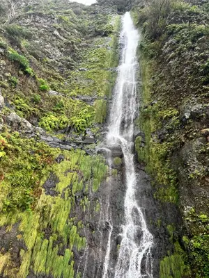 a waterfall on the side of a mountain at Tranquilidade in Estreito da Calheta