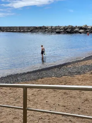 a person standing in the water at the beach at Tranquilidade in Estreito da Calheta