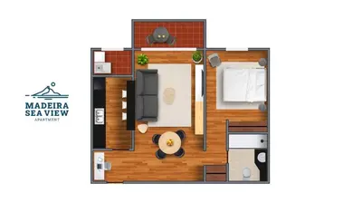 a rendering of a floor plan of a room at Madeira Sea View Apartment in Caniço