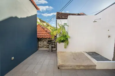 a door to a house with a palm tree at Calheta Beach House T2 in Calheta