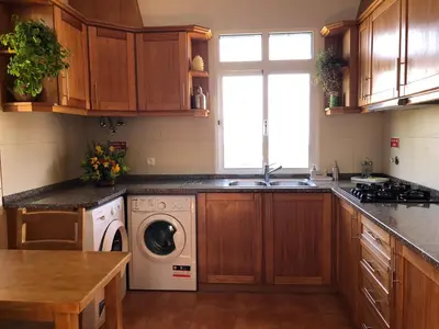 a kitchen with a washing machine and a sink at CASA CAROTO in Porto Moniz