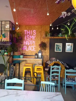 a restaurant with a sign that says this is my happy place at Casa Luna, Burgau - Luz, Lagos in Burgau