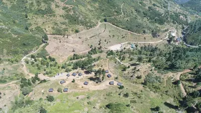 an aerial view of a village on a mountain at Mountain Eco Shelter 6 in Funchal