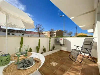 a patio with a table and chairs on a balcony at Cozy Retreat for Couples in Burgau #1937 in Burgau