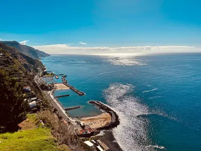 an aerial view of the ocean from a mountain at Typical House -Madeira Inn Group in Calheta
