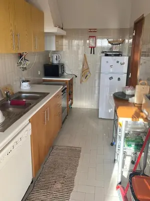 a kitchen with a sink and a white refrigerator at Villa Mourisca in Aljezur