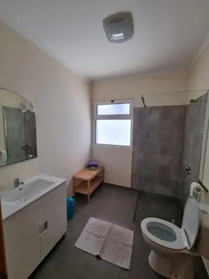 a bathroom with a sink and a toilet and a shower at Casa agapanthe in Estreito da Calheta
