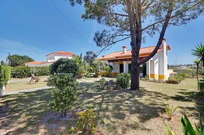 a white house with a tree in the yard at Casa Lady D'Avila in Aljezur